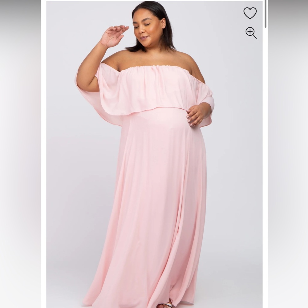 Pink Blush Light Pink Chiffon Off Shoulder Maternity Gown